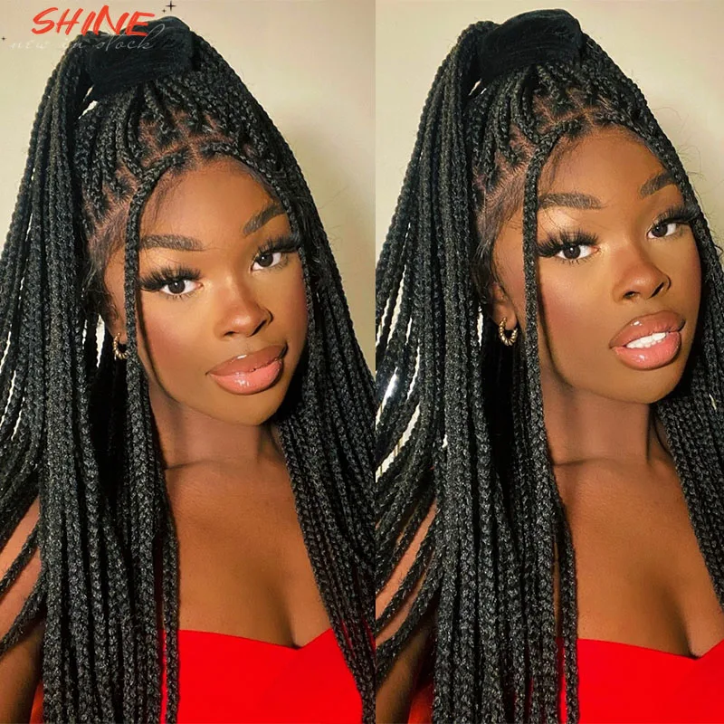 Top Trends: Synthetic 13x4 Lace Braided Wigs For Black Women Crochet Box Wig Braid 34&#039;&#039; Synthetic Lace Front Wig Braiding Hair Knotless Box Shoppable Styles