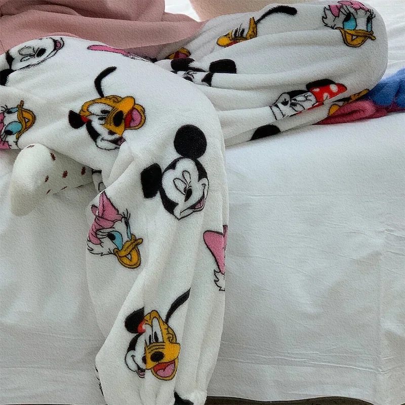 Top Trends: Hot Disney Flannel Pajama Pants For Women Cartoon Mickey Mouse Donald Duck Coral Fleece Thickened Warm Winter Casual Home Pant Shoppable Styles