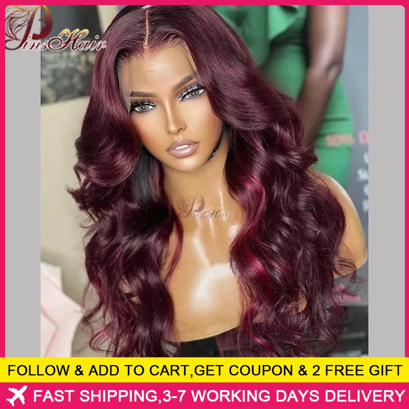 Top Trends: Dark Burgundy 13×6 Lace Frontal Wig 34 Inch 99J Red Colored Transparent Body Wave 13x4 Lace Front Human Hair Wigs Remy Pre-Pluck Shoppable Styles