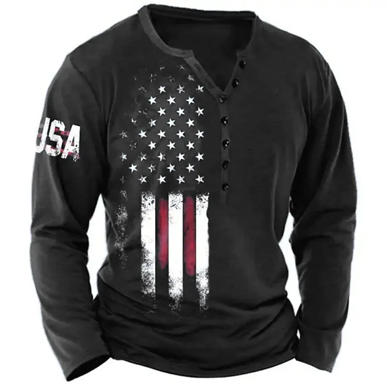 Top Trends: Vintage T-shirt For Men American Flag Graphic T Shirts Cotton Tee 3D Print Long Sleeve V-Neck Tees Oversized Men's Clothing Tops Shoppable Styles