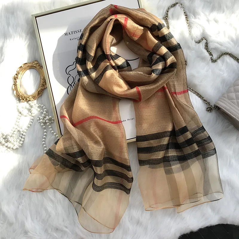 Top Trends: New Checkered Scarf Women's Autumn / Winter Korean Edition Versatile Mulberry Silk Shawl, Silk Wool Scarf, Long Dual Use Scarf Shoppable Styles