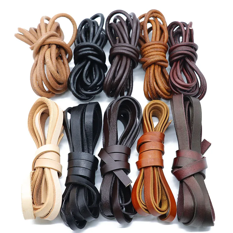 Top Trends: 1 / 2meters Flat Round Genuine Leather Cords Vintage Brown 2 / 3 / 4 / 5 / 6 / 8 / 10mm Cow Leather Cord For Bracelet Jewelry Making Findings Shoppable Styles