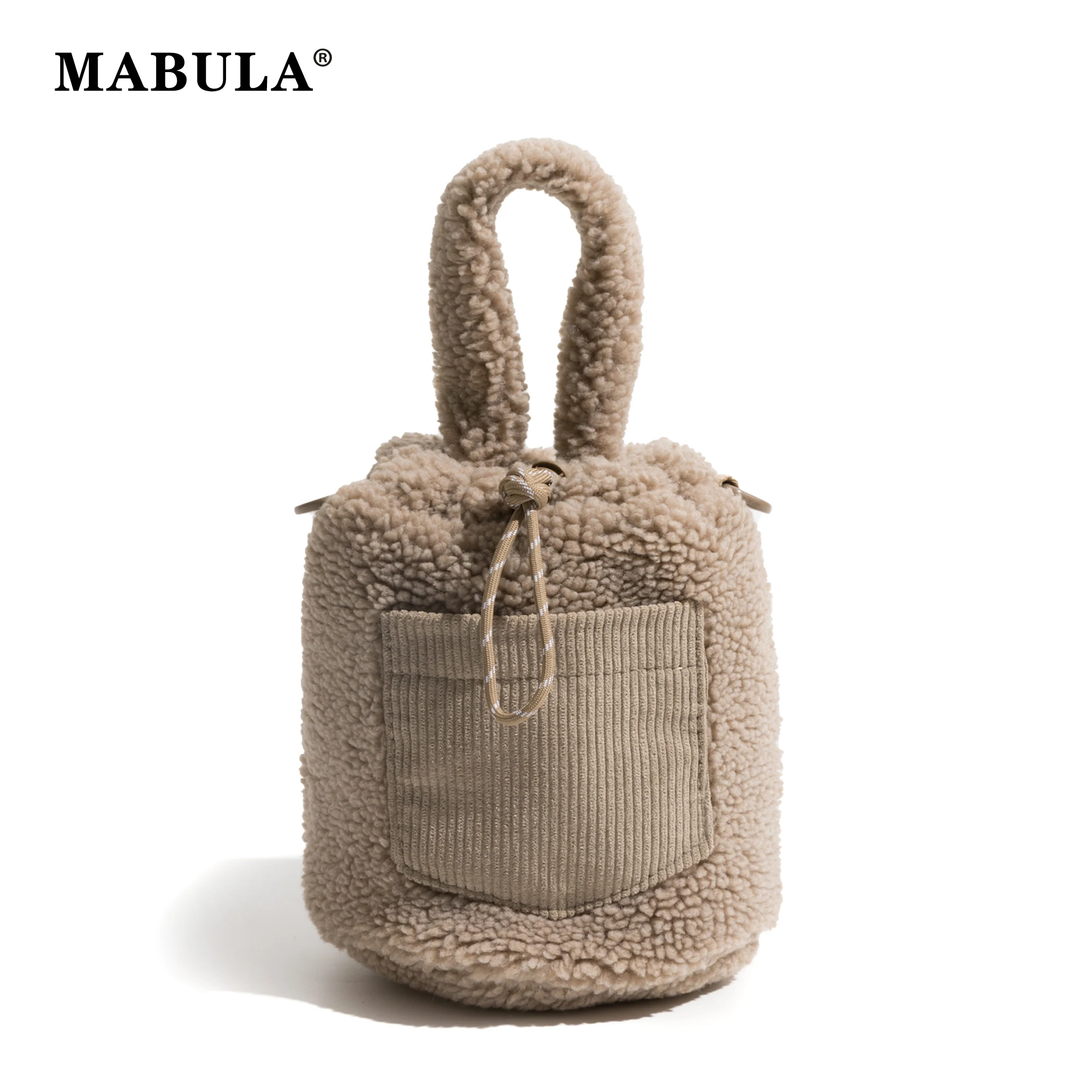 Top Trends: MABULA Winter Plush Bucket Handbag Faux Fur Drawstring Fluffy Crossbody Bag For Women Fashion Small Cute Khaki Top Handle Purse Shoppable Styles