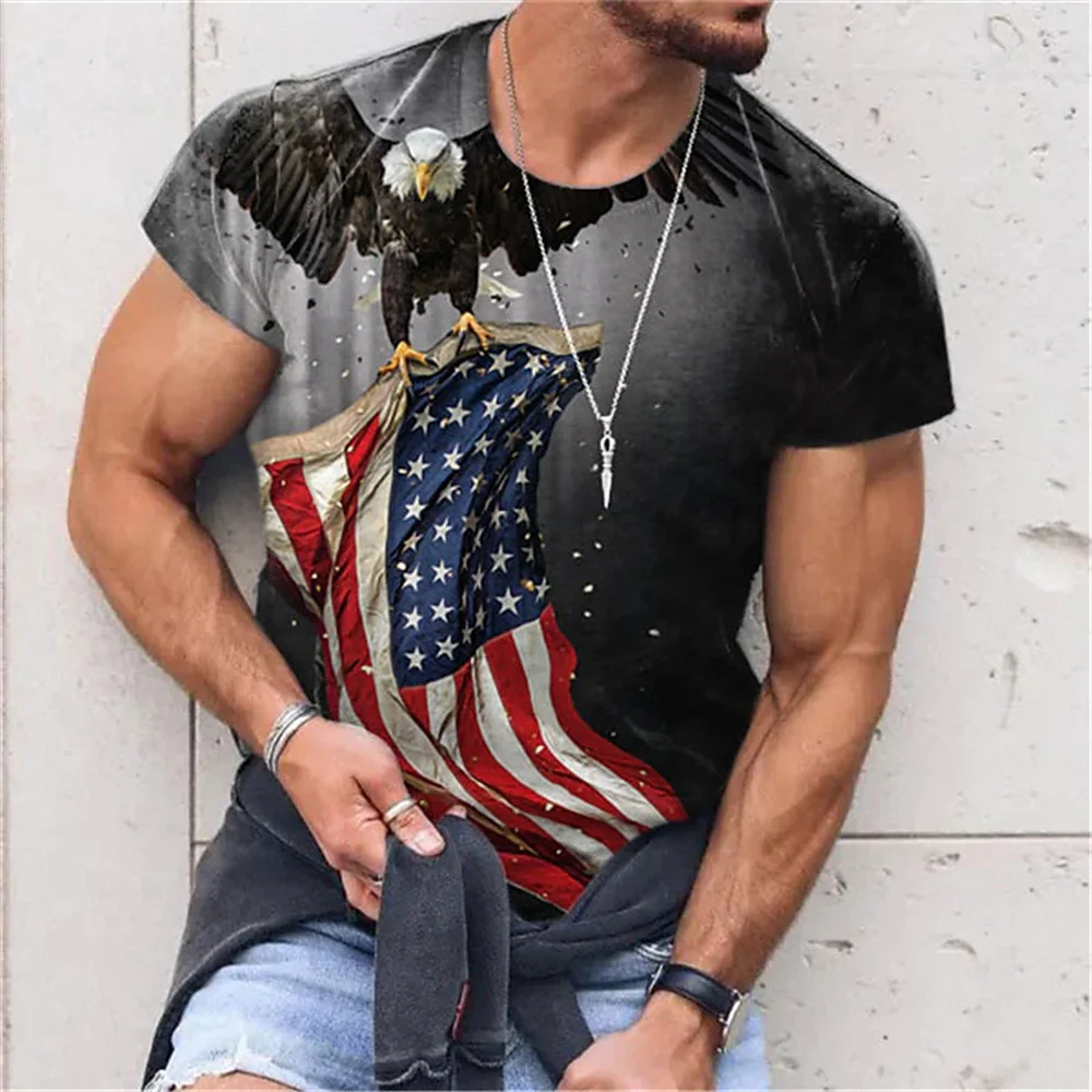 Top Trends: Hot Selling Usa Flag Stripes Stars T-Shirt For Men 3d Print Eagle American Flag Men T Shirt Summer Top Tee Loose Oversized-Shirt Shoppable Styles