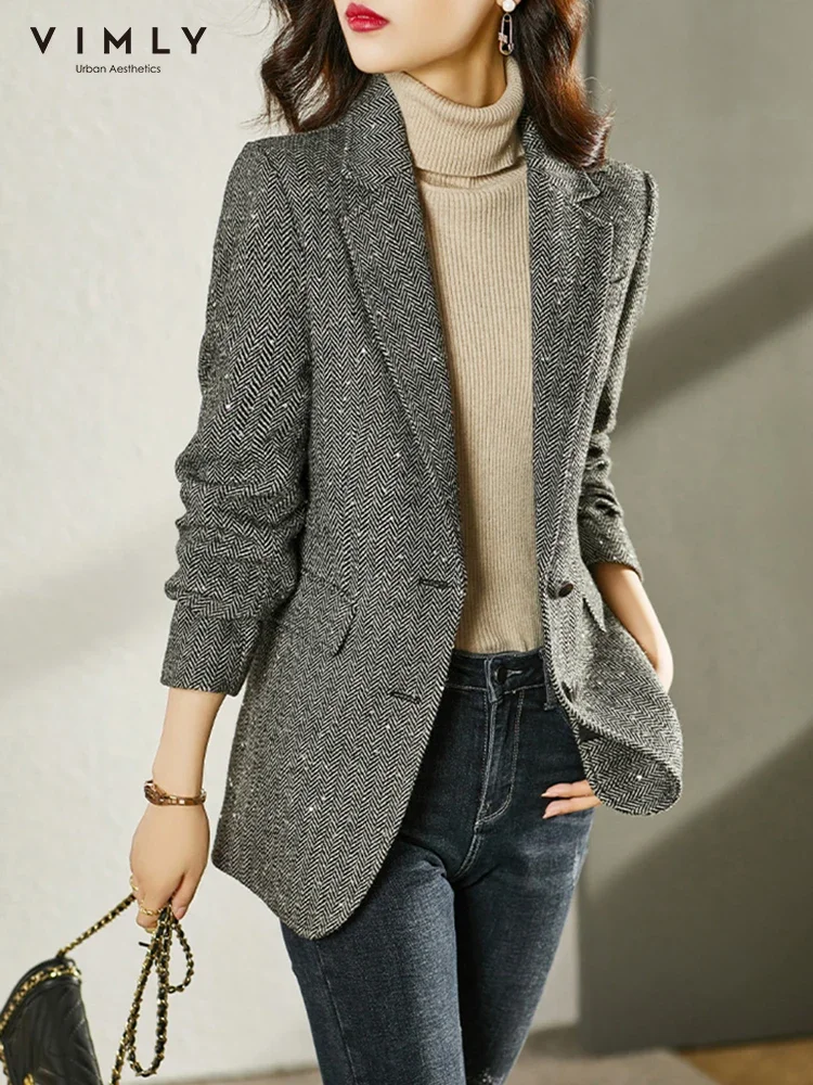 Top Trends: VIMLY Sequins Wool Blend Blazer Women Spring Jackets 2024 Warm Outerwears Vintage Elegant Casual Business Woolen Tailored Coat Shoppable Styles