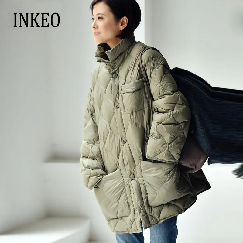 Top Trends: Casual Female Down Coat Shirt Warm Autumn Winter Lightweight Single Breasted Turn Down Collar Women Jacket 2023 New INKEO 1O259 Shoppable Styles