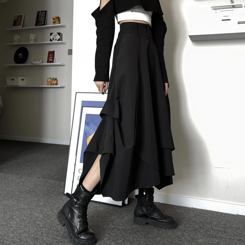 Top Trends: Casual Vintage Victorian Skirt Women Black High Street Korean Gothic Y2k Skirt Female Long Chic Irregular Fashion Party Clothes Shoppable Styles