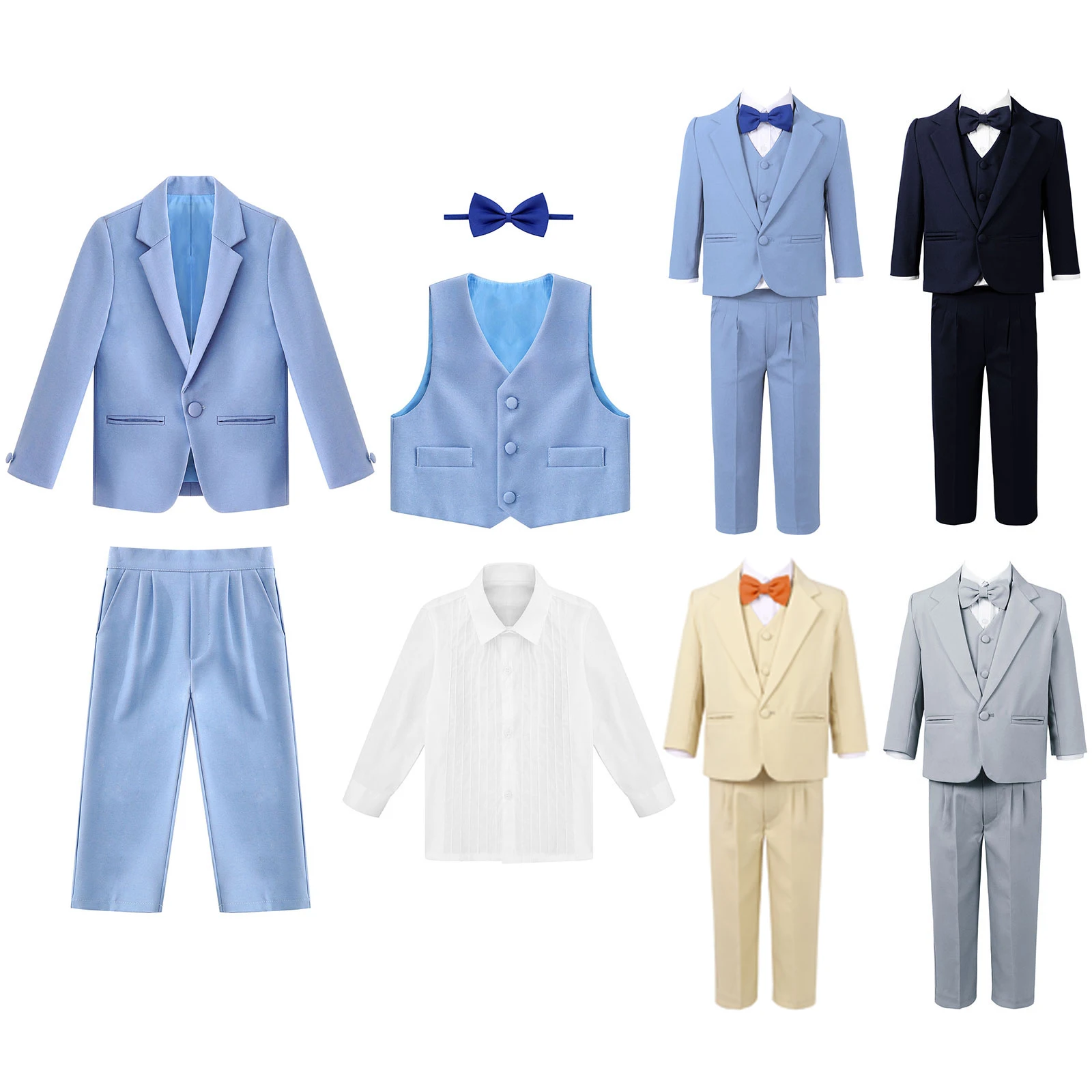 Top Trends: Spring Autumn Baby Boys Suit Set Kids Gentleman Blazer Vest Shirt Bow Tie Pants 5Pcs Sets Children Wedding Party Formal Clothes Shoppable Styles