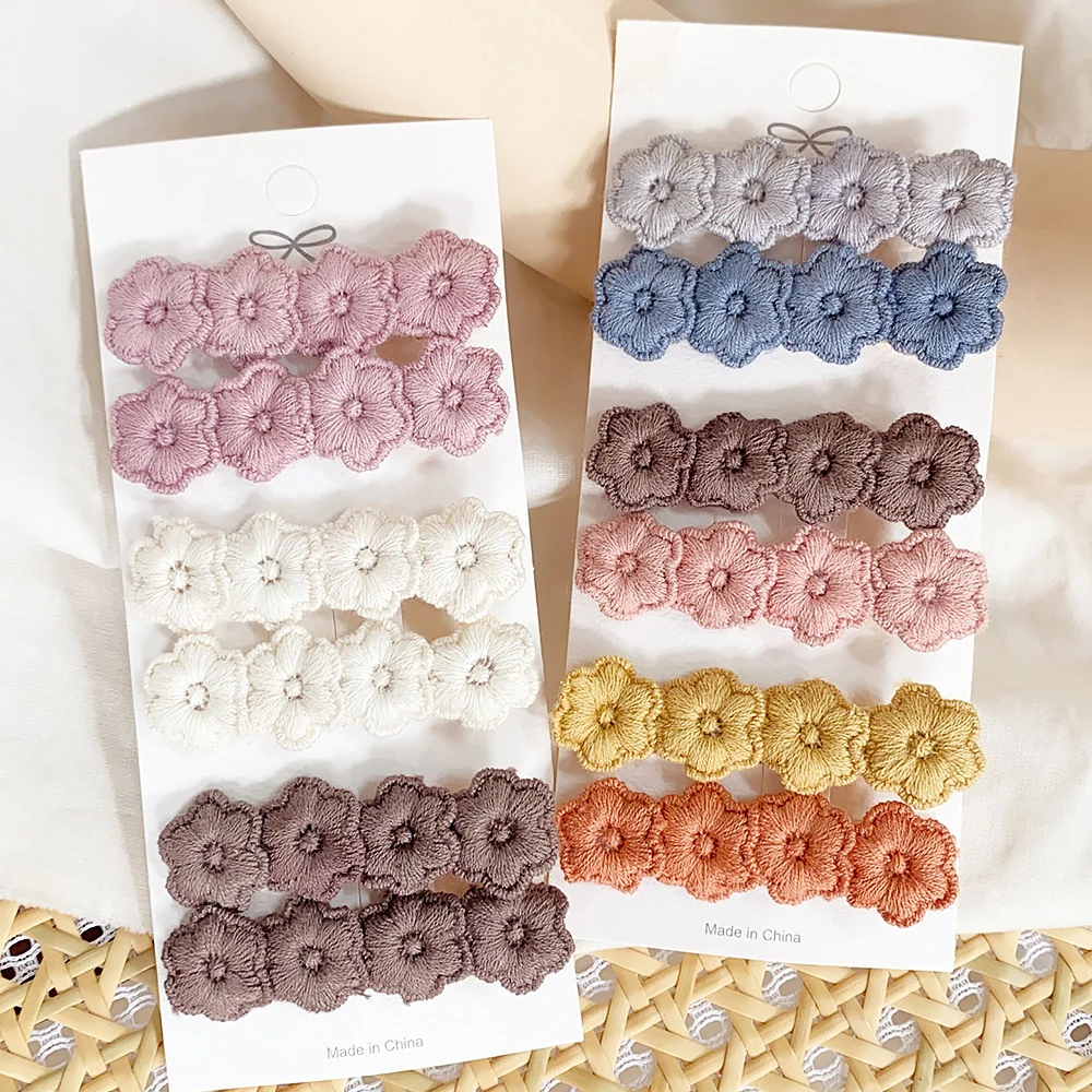 Top Trends: 6Pcs / lot Flower Embroidery HairPins Children Flower Hair Clips Geometric Sweet Girls Hair Accessories Vintage Hairpins Barrettes Shoppable Styles