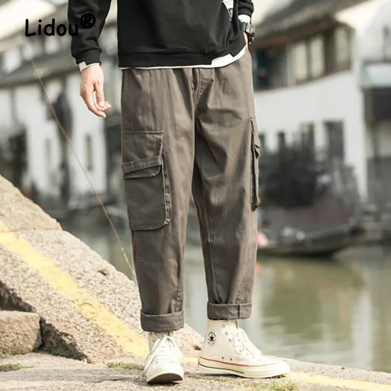 Top Trends: Brief Solid Color Personality Men's Cargo Pants Straight Cylinder Loose Street Casual Pure Cotton Street Casual Trousers 2023 Shoppable Styles