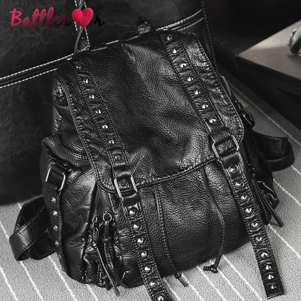 Top Trends: 2022 New Rivet Designer Backpacks Women Genuine Sheep Leather Backpacks Punk Lady Girl Big Travel Bags Gothic Student School Bag Shoppable Styles