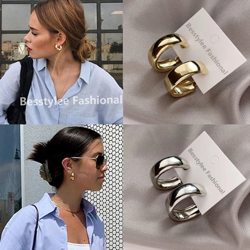 Top Trends: Minimalist Gold / Silver Color Round Earrings For Women Trendy Geometric Drop Statement Earrings Party Fashion Jewelry Gift Shoppable Styles