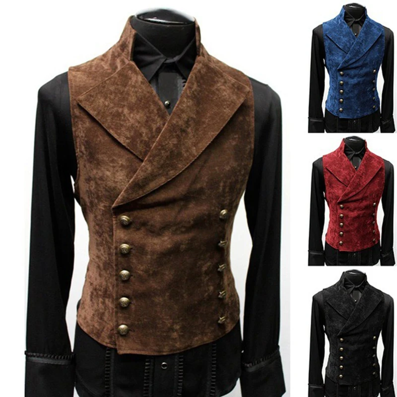 Top Trends: New Men&#039;s Standing Collar Suit Vest Double Breasted Trendy Leather Jacket Velvet Gentleman Sleeveless Top Shoppable Styles