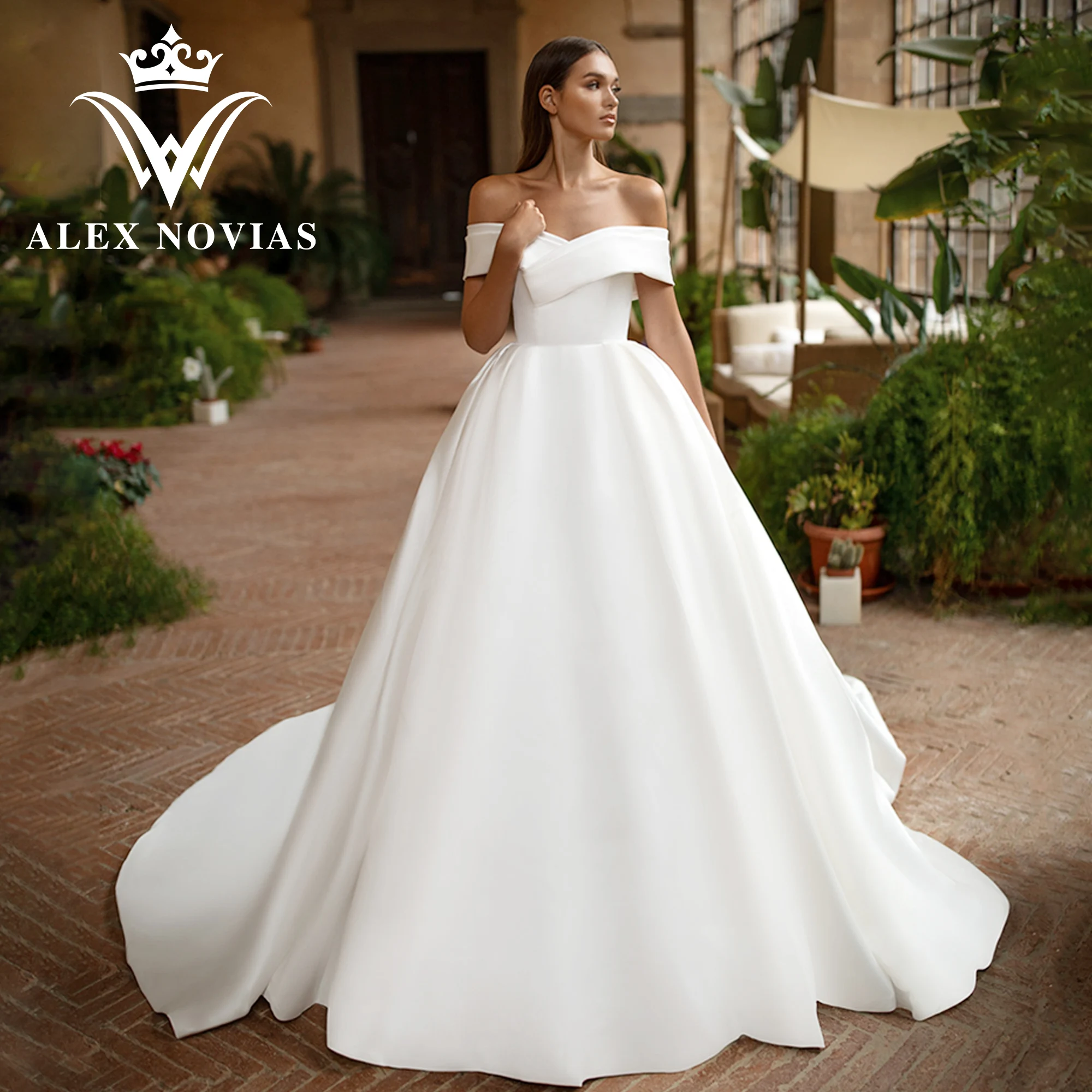 Top Trends: ALEX NOVIAS Elegant Satin Wedding Dresses For Women 2023 New Arrival Button Court Train Wedding Gown Vestidos Novias De Saten Shoppable Styles