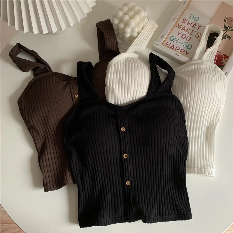 Top Trends: Women Summer Elastic Tank Top Crop Camisole Sleeveless T Shirt Spaghetti Vest Knitted Camis Female Vest Tops White Black Shoppable Styles