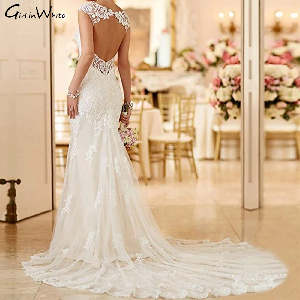 Top Trends: Mermaid Wedding Dresses For Bride Long Lace Open Back Bridal Gowns With Train Bride Dress Cap Sleeve Robe De Mariée TL085 Shoppable Styles