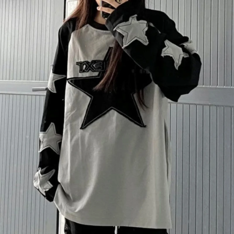 Top Trends: Deeptown Kpop Harajuku Star Grey Sweatshirt Women Y2K Hippie Grunge Patchwork Letter Hoodie Korean Oversize Long Sleeve Tshirts Shoppable Styles