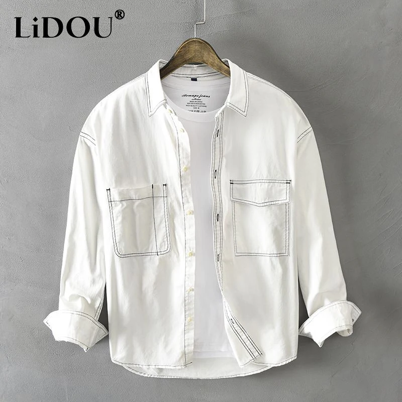 Top Trends: Japanese Style Vintage Pure Cotton Cardigan 2023 Spring Autumn Y2K Harajuku Safari Jacket Loose Casual Tops Men All-match Shirts Shoppable Styles