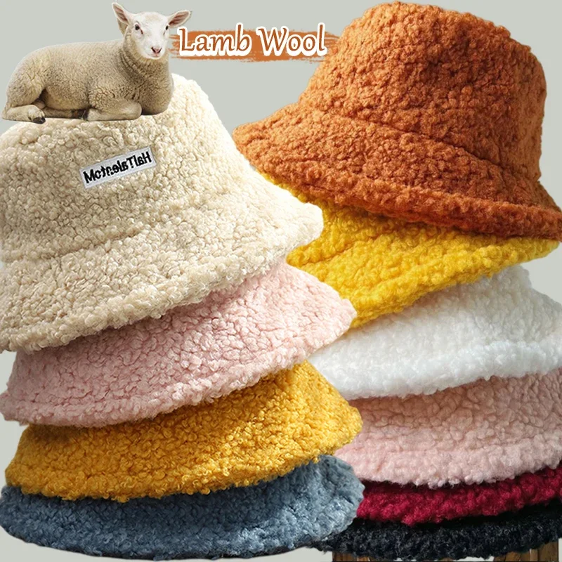 Top Trends: Christmas Lamb Wool Bucket Hat Winter Warm Hats For Women Lady Thicken Flat Top Cap Unisex Men Panama Outdoor Fisherman Hat Caps Shoppable Styles