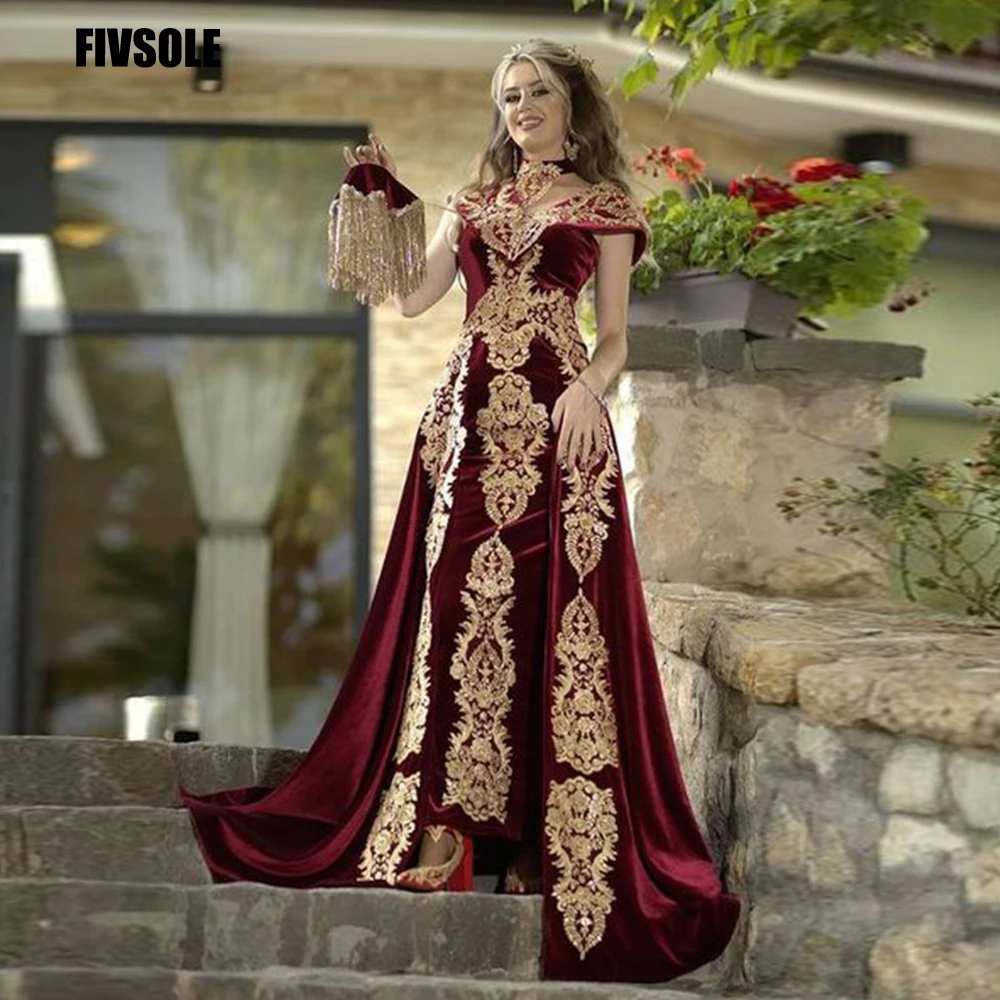 Top Trends: Fivsole Burgundy Evening Dress With Detachable Skirt Appliques Caftan Marocain Robe De Reveillon Velvet Women Prom Party Gowns Shoppable Styles