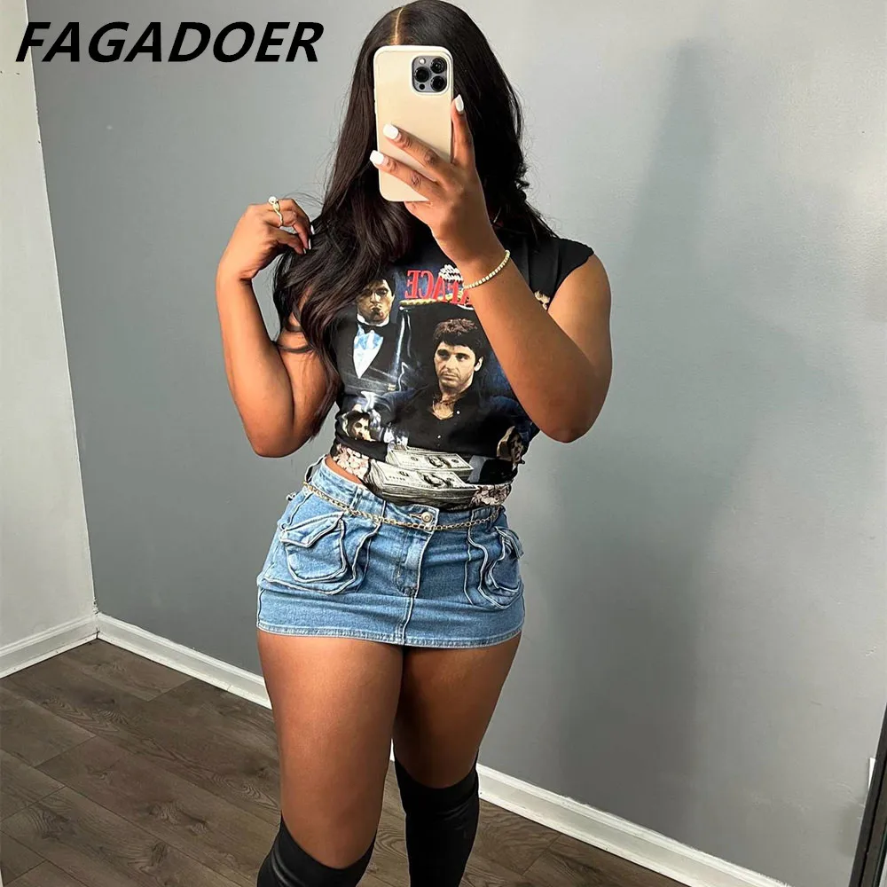 Top Trends: FAGADOER Denim Cargo Mini Skirts Women Y2k Retro Hight Waist Stretchy Casual Pockets Denim Skrits Fashion Streetwear Short Skirt Shoppable Styles