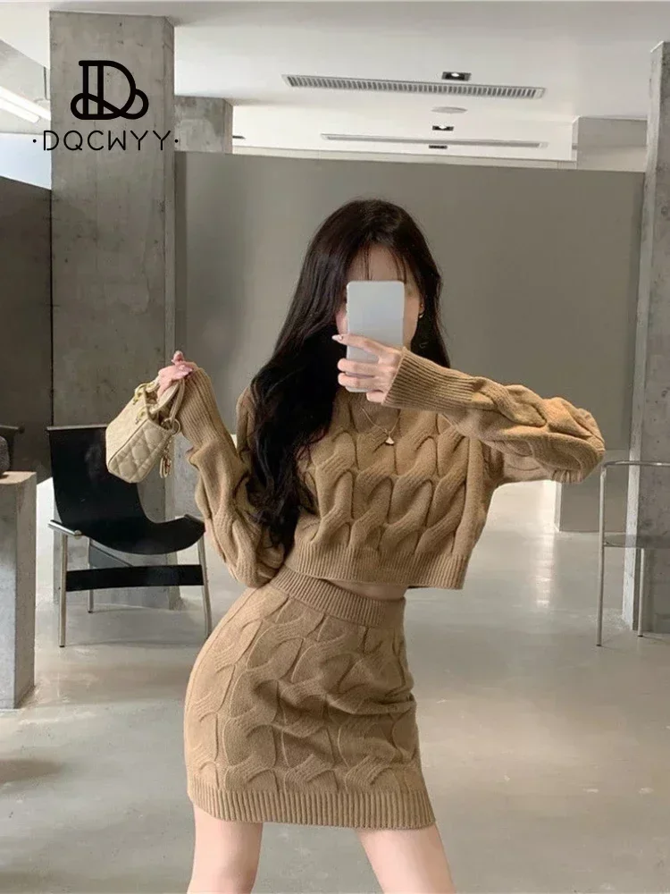 Top Trends: Sets To Dress Casual High Waist Wrapped Hip Short Skirt New Korean Fashion Slim Fit Long Sleeve 2023 Autumn Winter Two Piece Set Shoppable Styles