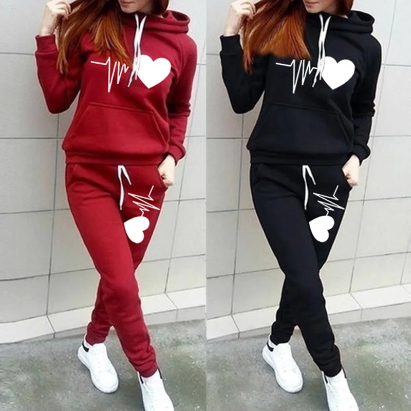 Top Trends: Fashion Heart Print WomenHoodie Set Women Sportsuits Two Piece Suits Hooded Sweatshirts Long Pants Autumn Winter Shoppable Styles