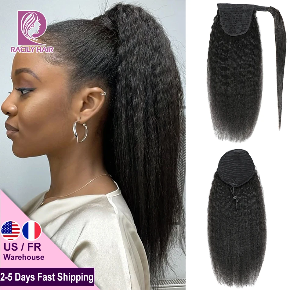 Top Trends: Racily Hair Ponytail Human Hair Drawsting Afro Kinky Curly Pony Tail Hair Extensations Wrap Around Ponytail Kinky Straight Clip Shoppable Styles