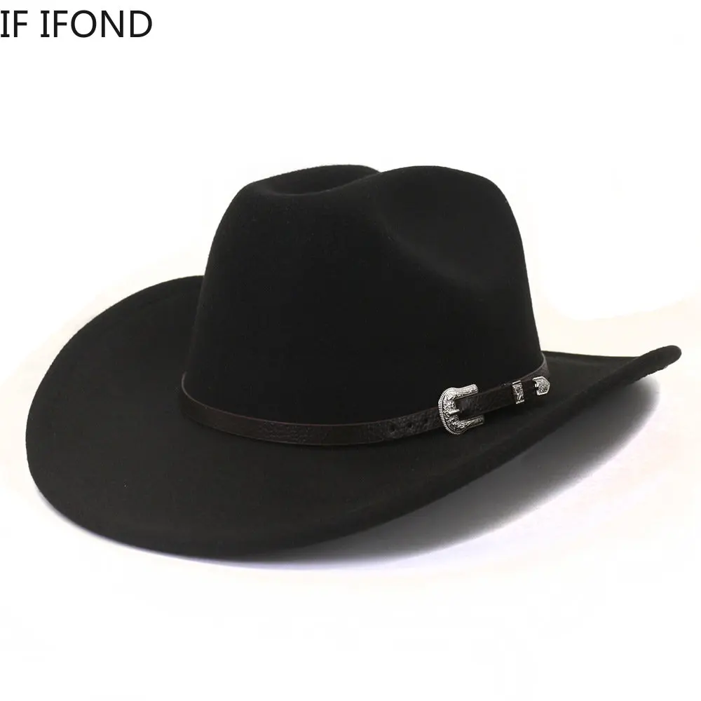 Top Trends: New Vintage Men Western Cowboy Hat With Belt Winter Autumn Roll Up Brim Cowgirl Jazz Church Cap Sombrero Hombre Shoppable Styles