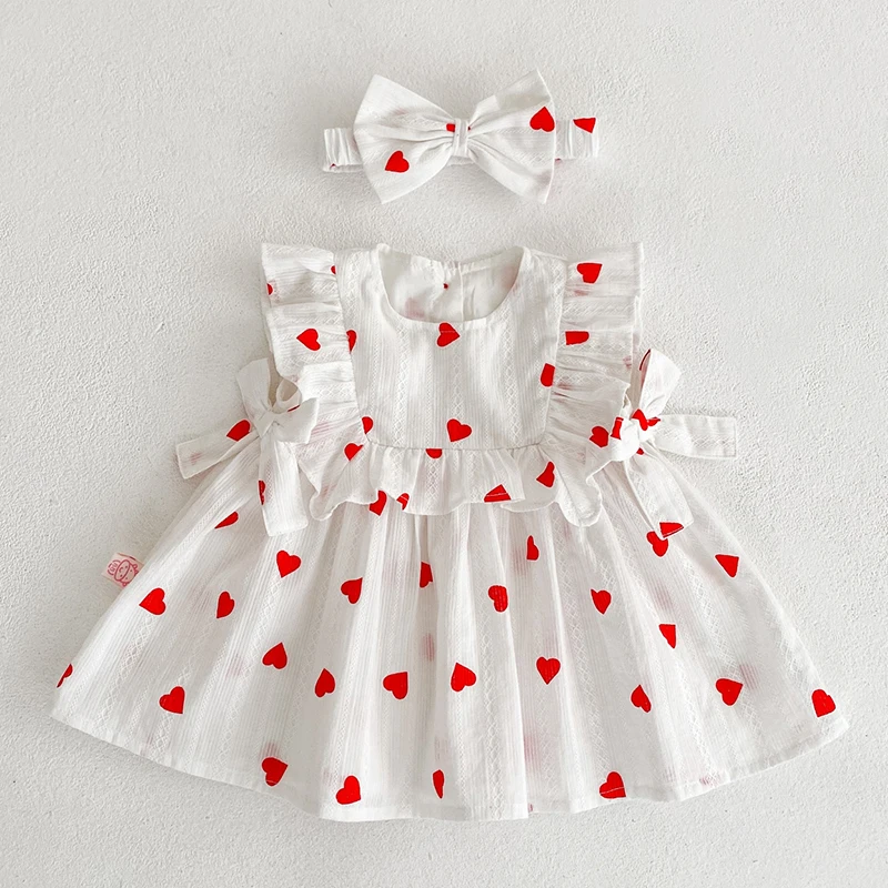 Top Trends: Infant Baby Girls Dress+ Hair Band Summer Baby Girl Clothing Flying Sleeve Cotton Printing Kids Princess Birthday Party Dress Shoppable Styles - Image 2