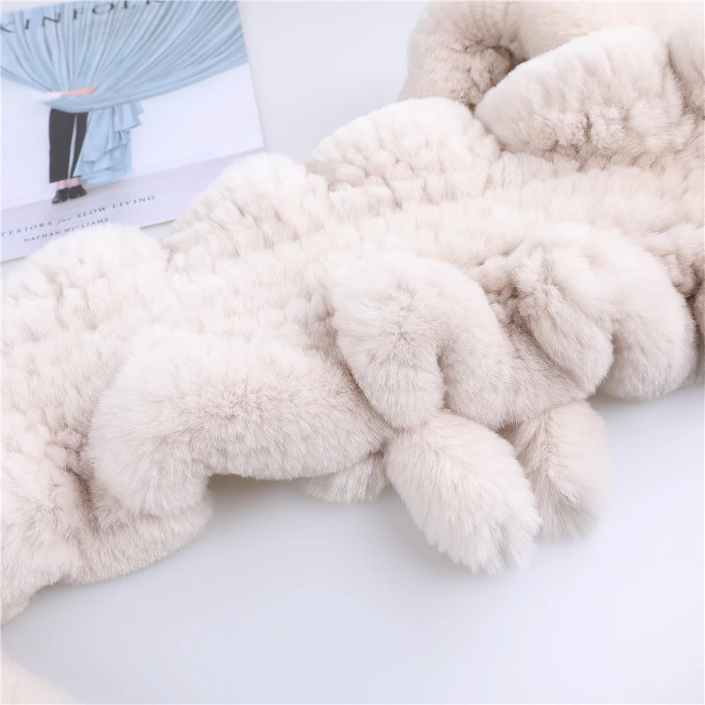 Top Trends: Winter Women's Warm Genuine Real Rex Rabbit Fur Knitted Scarf Scarfs Lady Scarves Wraps Snood Fashion Tassels Stringy Selvedge Shoppable Styles - Image 5