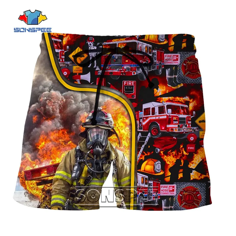 Top Trends: 3D Printed Firefighter Fireman Shorts Men Women Oversized Trend Elastic Pants Cool Casual Breathable Outdoor Sports Knickers Shoppable Styles