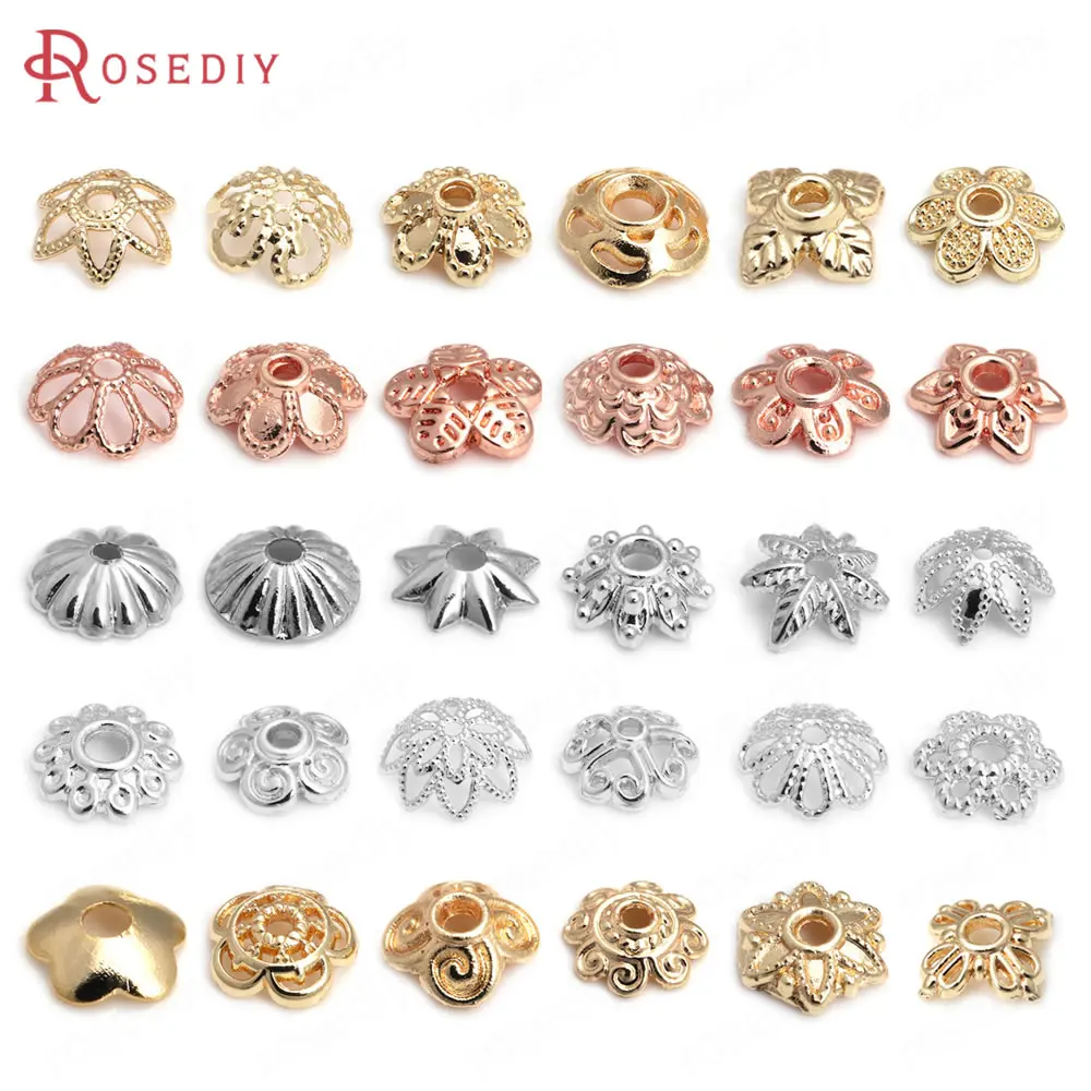 Top Trends: 50PCS 18K Gold Color Brass Flower Tree Leaf Round Beads Caps Tessal Caps Jewelry Beads Making Supplies Diy Findings Accessories Shoppable Styles