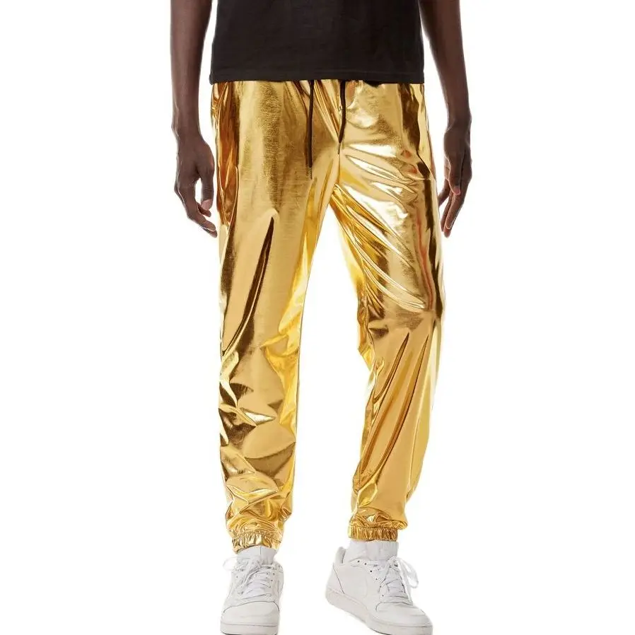 Top Trends: Parklees Gold Silver Metallic Shiny Sweatpants Male Party Nightclub DJ Rock Hip Hop Pants Fashion Fit Straight Leg Trousers 3XL Shoppable Styles