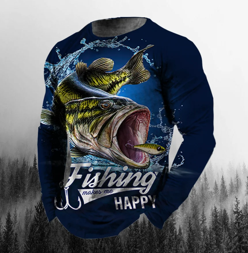 Top Trends: Fishing Printed Men's T-shirt O-Neck Fashion Long Sleeve Sweatshirt Oversized Cotton Men's Clothing Male Casual Sweatshirt Tees Shoppable Styles