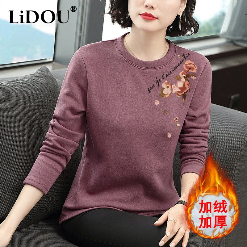 Top Trends: Autumn Winter O Neck Loose Casual Printting Sweatshirt Ladies Add Velvet Fashion Pullover Top Women Warm All-match T-shirt Tee Shoppable Styles