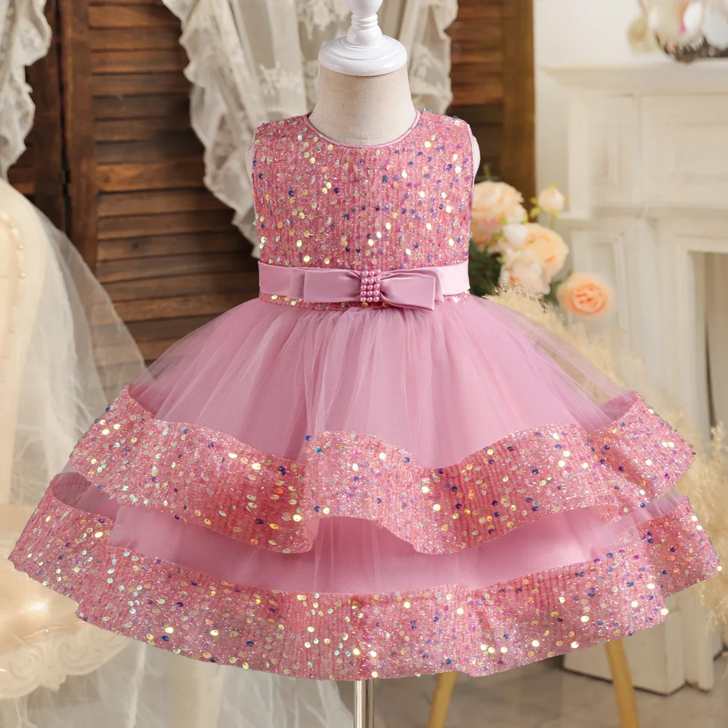 Top Trends: Sequin Birthday Party Baby Dresses 1st Baptism Toddler Dress Sleeveless Tulle Cute Wedding Princess Dress For Girls Christmas Shoppable Styles