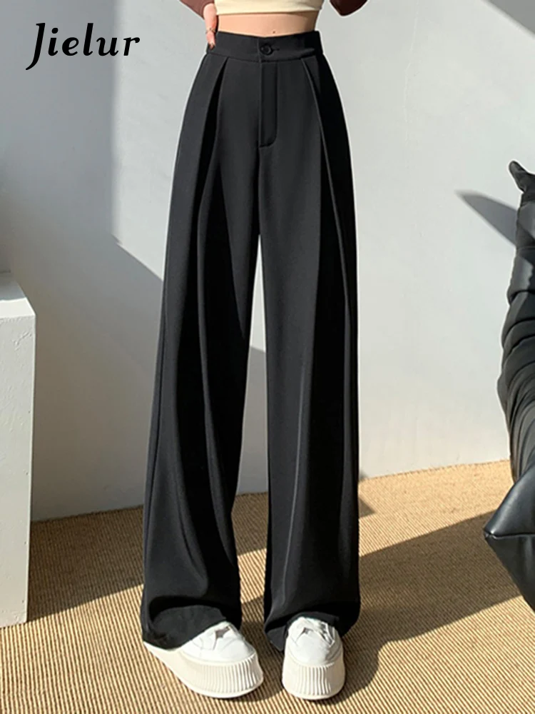 Top Trends: Jielur Autumn Black Straight Loose Female Wide Leg Pants High Waist Full Length Basic Simple Casual Slim Solid Color Women Pants Shoppable Styles