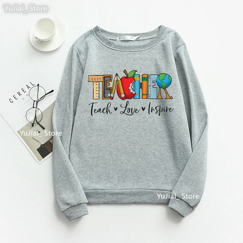 Top Trends: Teach Love Inspire Graphic Print Sweatshirt Women Teacher Life Hoodie Femme Long-Sleeved Winter Clothes Harajuku Coat Shoppable Styles