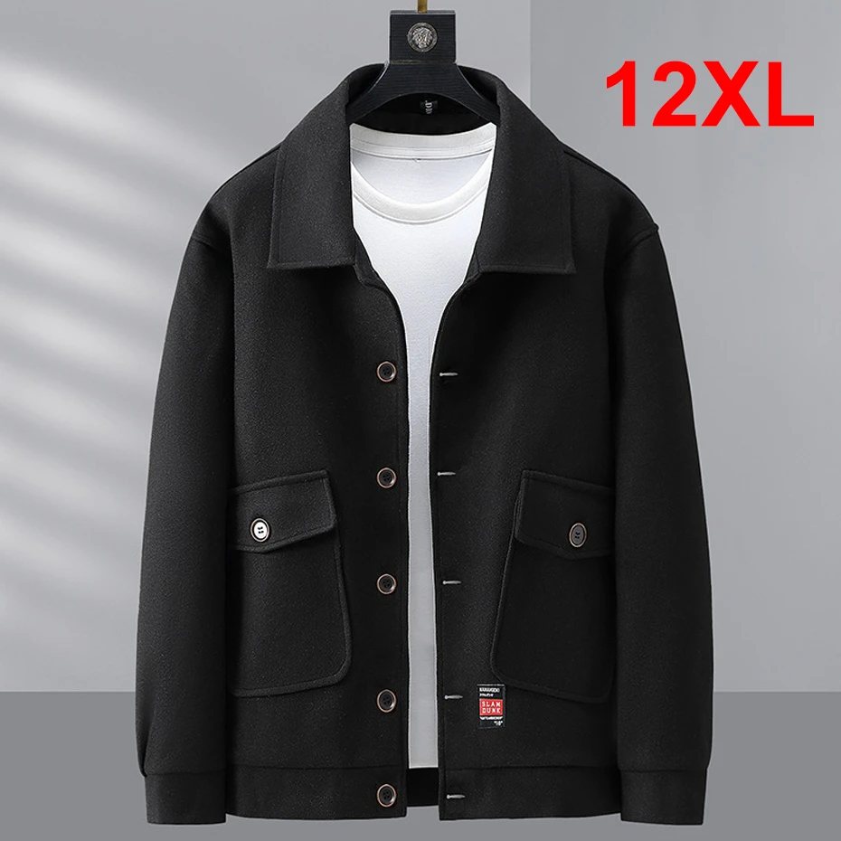 Top Trends: Black Wool Coat Men Plus Size 10XL 12XL Wool Jackets Coats Autumn Winter Button Jacket Male Outerwear Big Size 12XL Shoppable Styles