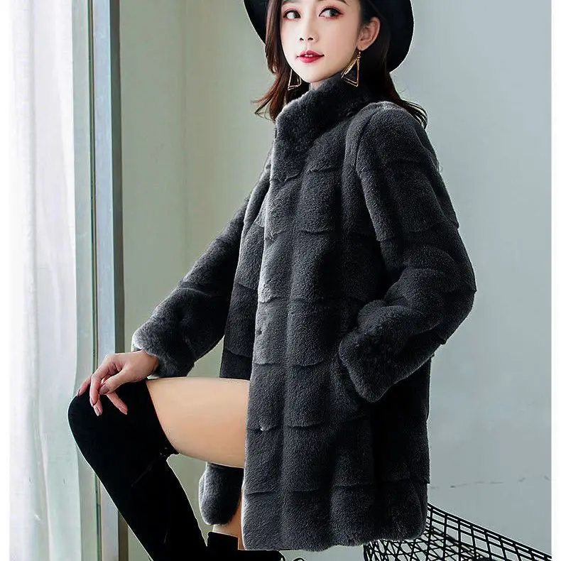 Top Trends: Imitation Mink Women's Standing Neck Coat Medium Long Korean Version Winter Warmth Thickened Long Sleeve Fashion Slim Fit Mink Shoppable Styles - Image 6