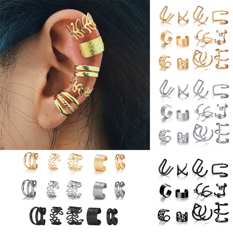 Top Trends: Gold Silver Color Leaves Clip Earring For Women Men Creative Simple C Ear Cuff Non-Piercing Ear Ear Clip Set Trendy Jewelry Gift Shoppable Styles