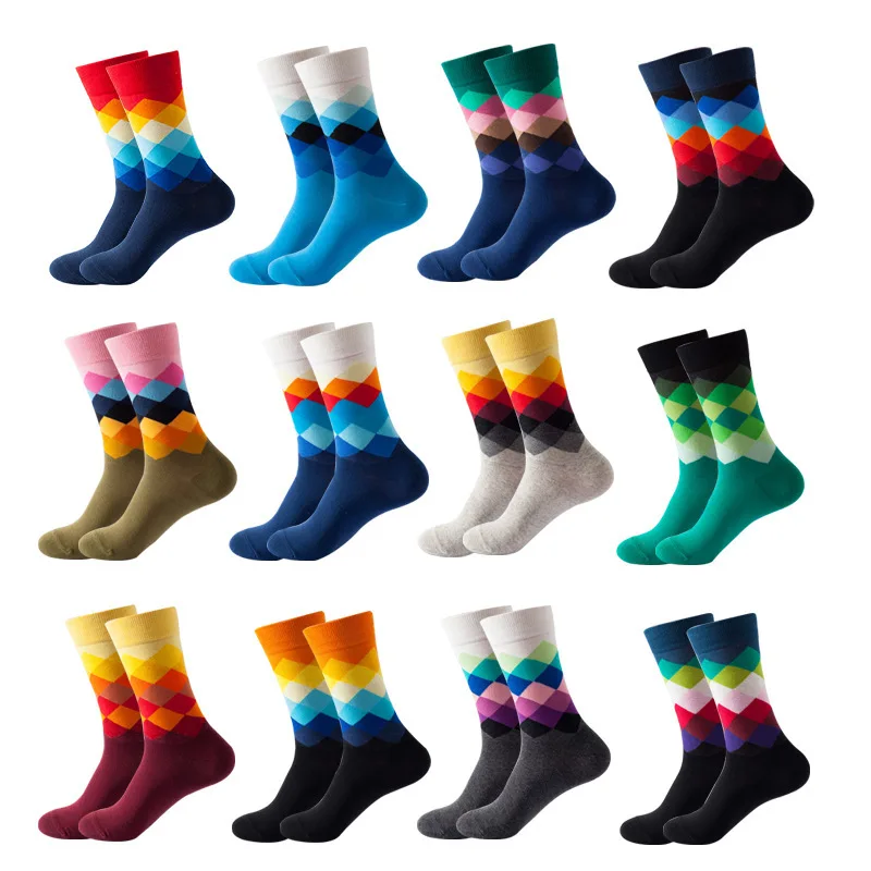 Top Trends: 1 Pair Male Tide Brand Men Cotton Socks Gradient Color Spring Summer Style Long Wedding Sock Men's Knee High Business Socks Sox Shoppable Styles