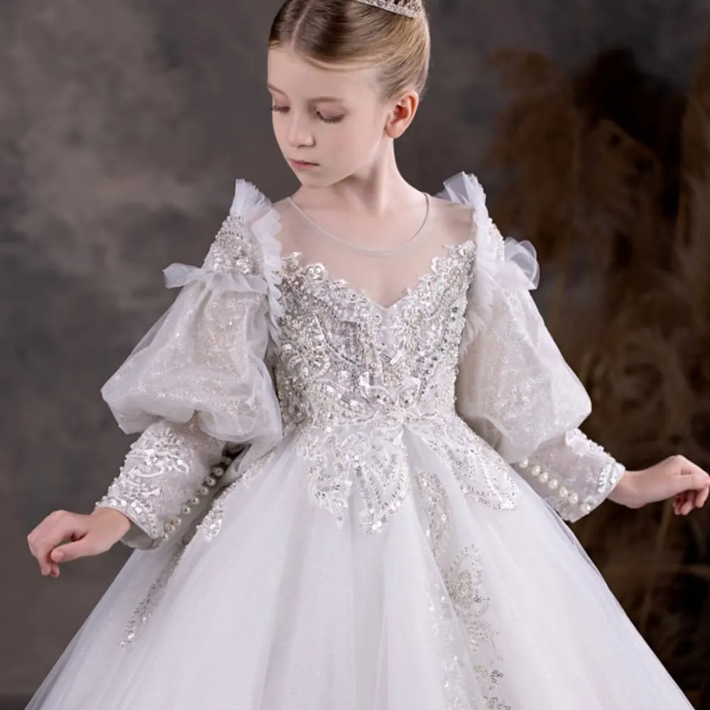 Top Trends: Jill Wish Luxury White Flower Girl Dresses Beading Pearls Princess Ball Gown For Kids Wedding Birthday Party Pageant J120 Shoppable Styles