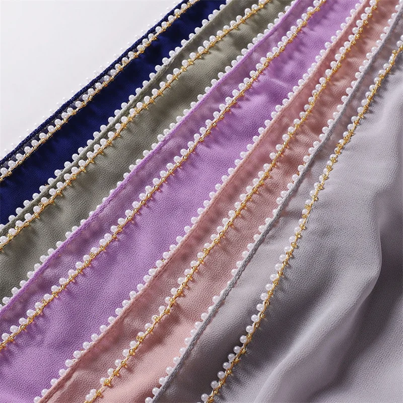 Top Trends: 2023 Fashion Loop Pearl Beads Bubble Chiffon Instant Hijab Scarf For Women - Make A Statement With A Muslim Headscarf 175*70Cm Shoppable Styles