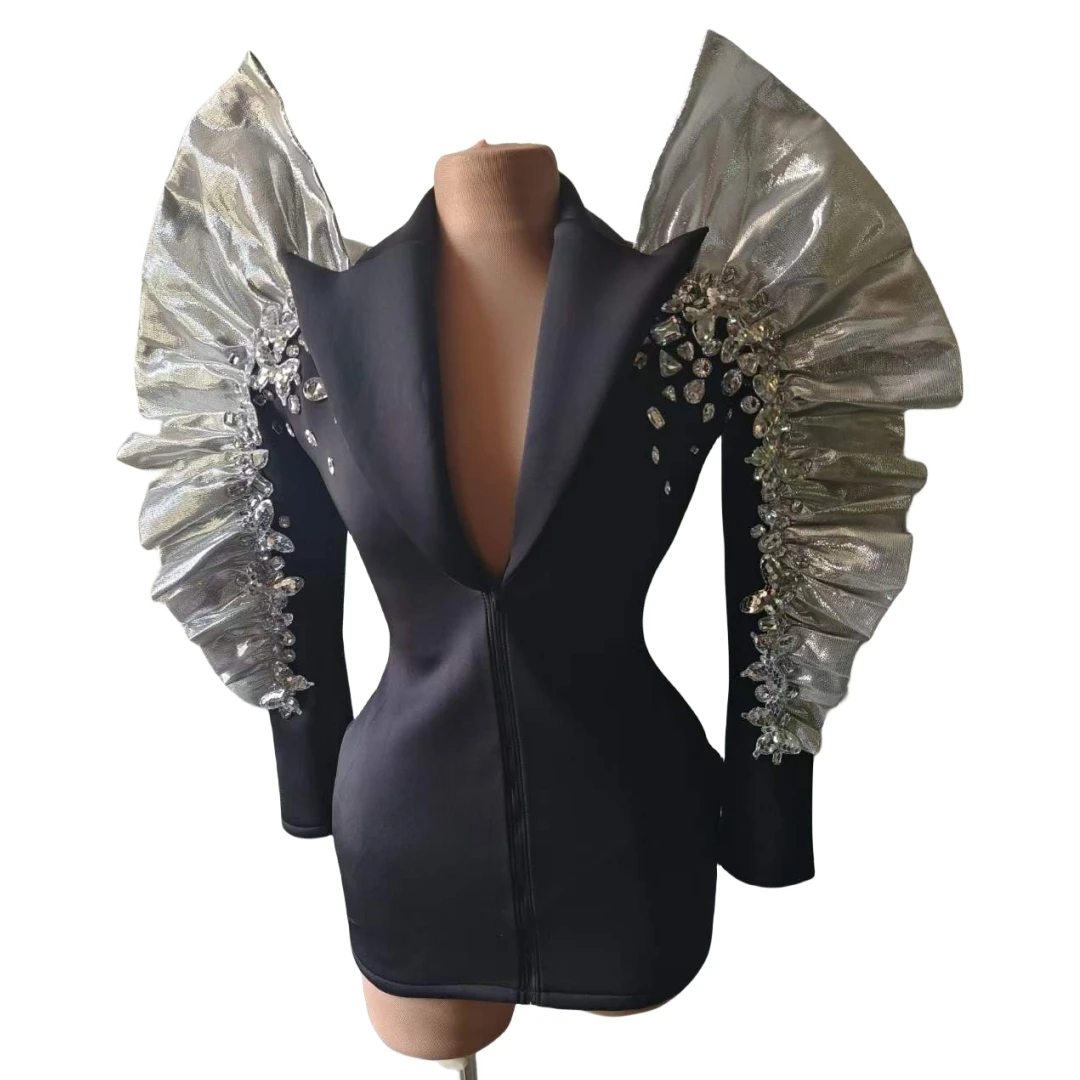 Top Trends: Black Blazer Design Sparkly Rhinestone Women Performance Dress Singer DJ DS Night Club Bar Stage Wear Drag Queen Costume Shoppable Styles