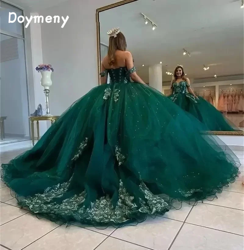 Top Trends: Doymeny Off Shoulder Quinceanera Dress Appliques Beads Sweep Tulle Sweet 15 Year Party Birthday Princess Formal Gowns Shoppable Styles