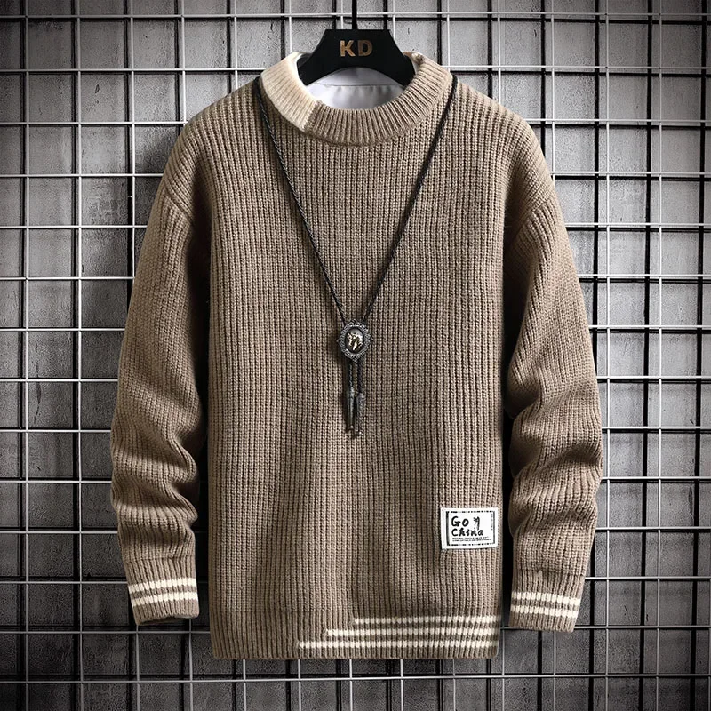 Top Trends: Autumn Winter Men Sweater Warm Top New Fashion Stitching Color Matching Pullover Round Neck Sweater Thickened Knitted Sweater Shoppable Styles