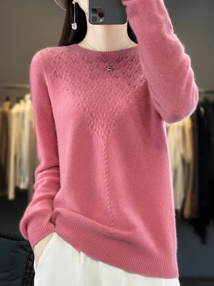 Top Trends: Spring Autumn 100% Merino Wool Women Pullover O-neck Cashmere Sweater Female Clothing Basic Top Shoppable Styles