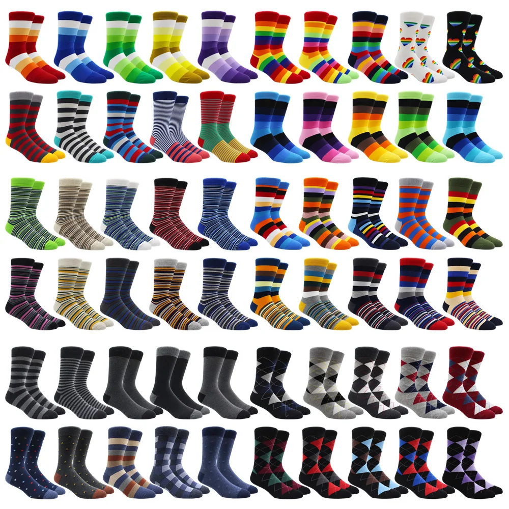 Top Trends: 2021 New Style High Quality Casual Fashion Men Combed Cotton Large Size Socks Contrast Color Rhombus Stripe Men Socks Size 41-48 Shoppable Styles